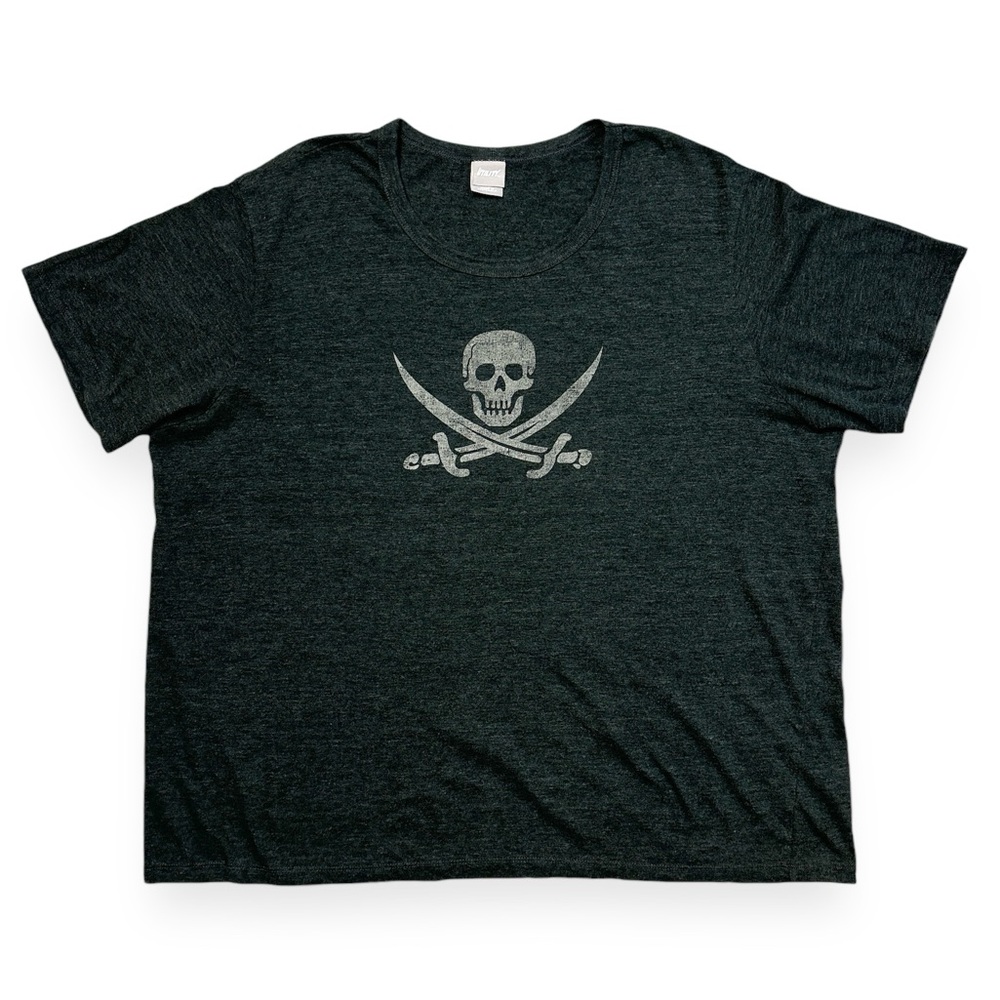 UTILITY Grey Scoop Neck Shirt Jolly Roger Skull Crossbones Graphic